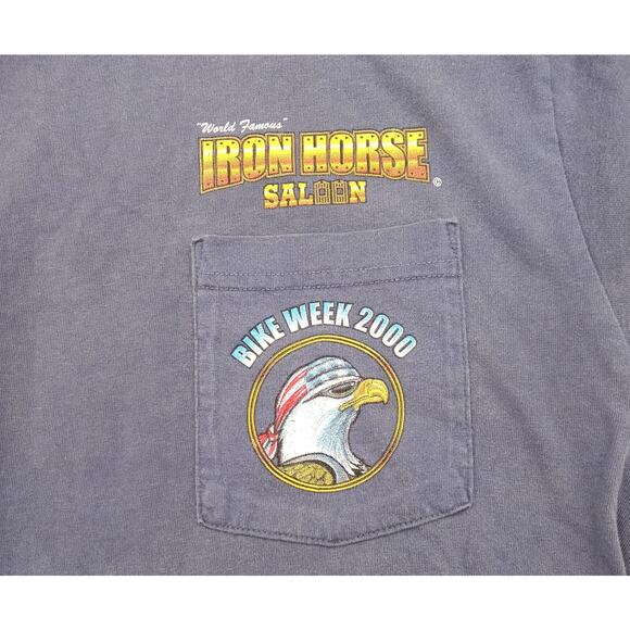 Vtg 2000 Boot Hill Saloon Shirt Men's XL Blue Y2K All American Eagle Beer Biker - Picture 4 of 6